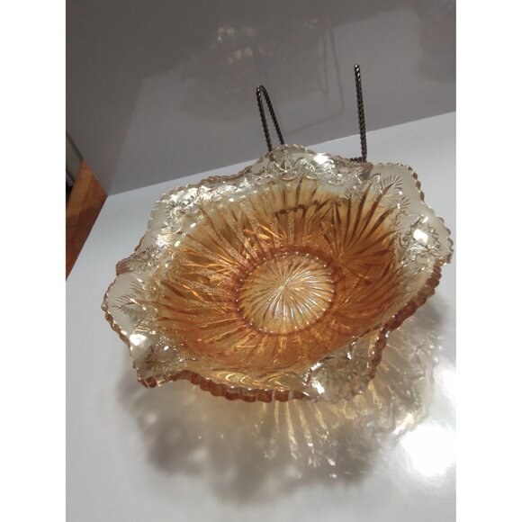 Vintage Millersburg Carnival Glass, Rays And Ribbons Ruffled Bowl 9 1/2" - Picture 1 of 10